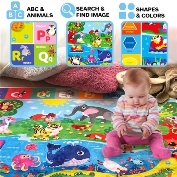 Baby Play Mat for Floor – Super Soft Plush Surface ABC Rug for Toddlers - Picture 3 of 7